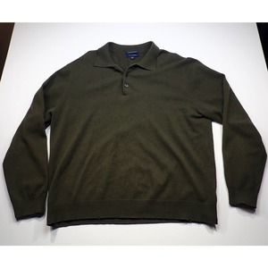 Mens Club Room Large Olive Green Cashmere Long Sleeve Polo Lg L